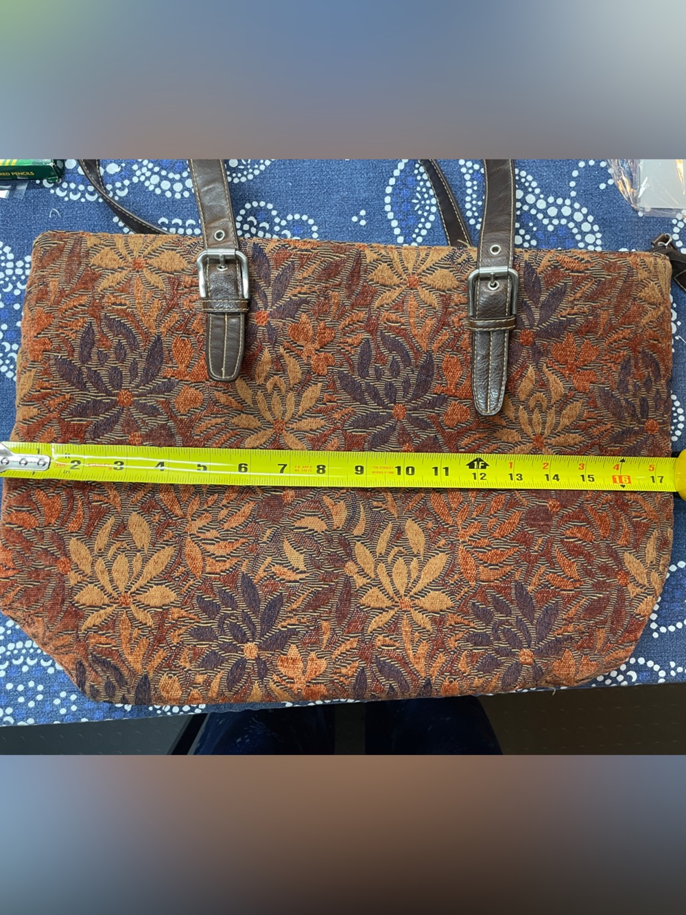 Tapestry Floral Tote Bag in Brown & Orange
17.5 in L x 12 in W